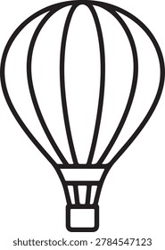 A clean and minimal black and white vector illustration of a classic hot air balloon floating effortlessly.
