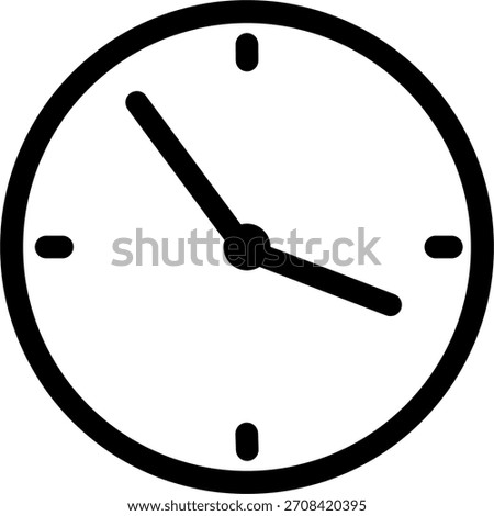 A clean minimal clock icon showing time with bold hands and simple markers. Perfect for user interface design, apps, schedules, reminders, watch graphics, timer layouts, and digital dashboards.
