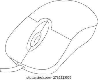 Clean and minimal computer mouse outline illustration with smooth line art style. Perfect for technology, office, digital workspace, electronics, web, and modern design projects. Ideal for icons, stickers, printing, branding, and creative graphic resources.