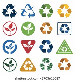A clean and minimal eco icon set featuring leaf symbols and recycling signs. Ideal for eco campaigns, organic packaging, ethical marketing, and sustainability-focused branding.