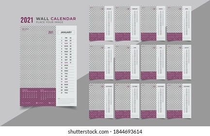 Clean minimal fashionable wall calendar 2021 template planner vector design set of 12 months