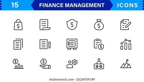 Clean and minimal Finance Management icon pack crafted for economic, accounting, and money-tracking visuals.