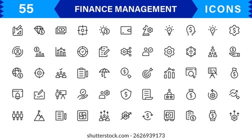 Clean and minimal Finance Management icon pack crafted for economic, accounting, and money-tracking visuals.