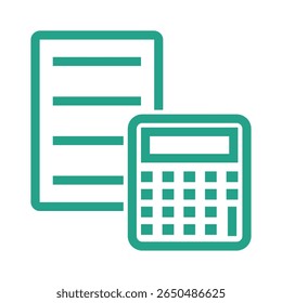 Um ícone plano mínimo e limpo que representa cálculos documentados, apresentando um documento estilizado e um gráfico, ideal para temas de análise de negócios ou de dados.