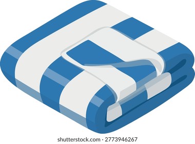 Clean minimal flat illustration of a folded striped beach towel. Perfect for summer vacation themes, poolside branding, travel design, and seasonal lifestyle projects.