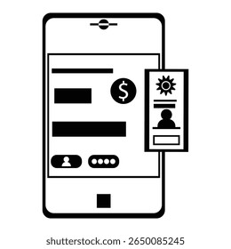 Um ícone de tela de login móvel limpo e minimamente plano UI UX. Ideal para apresentações de design de aplicativo, wireframing e experiência do usuário. Vetor editável no formato EPS.