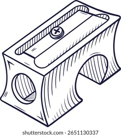 A clean and minimal hand-drawn vector illustration of a pencil sharpener in outline style. Perfect for educational materials, school-themed designs,