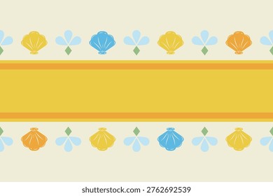 Clean and minimal horizontal border pattern with small floral and shell-like icons in soft pastel colors. Wide central space makes it perfect for backgrounds, banners, packaging, presentation layouts.