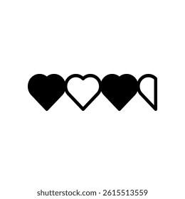 Clean and minimal illustration of four consecutive hearts aligned in a single row