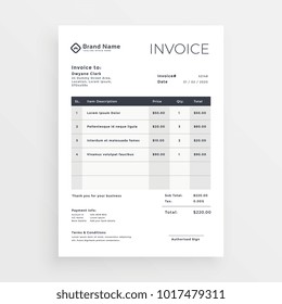 Clean Minimal Invoice Vector Template Design