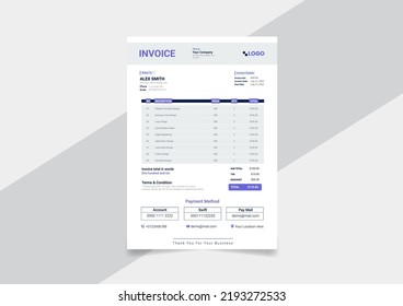 Clean Minimal Invoice Vector Template Design