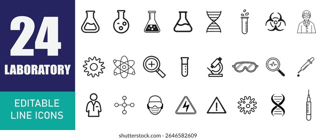 Clean Minimal Laboratory Icon Set OF Line and Vector Style on White Background for Science, Medical, and Educational Use