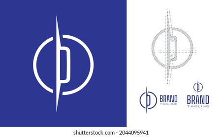 Clean Minimal letter D Logo in a circle border stroke line with logo geometry measurements for creative graphic  branding design concepts for corporate business, restaurant, manufacturing and food
