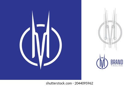 Clean Minimal letter M Logo in a circle border stroke line with logo geometry measurements for creative graphic  branding design concepts for corporate business, restaurant, manufacturing and food