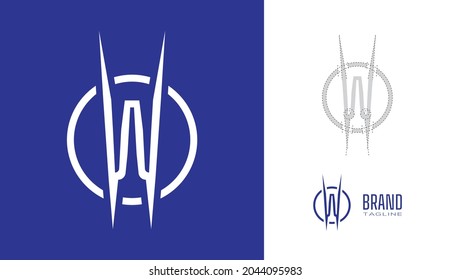 Letras mínimas limpias Logotipo W en una línea de trazo de borde circular con medidas de geometría de logotipo para los conceptos de diseño creativo de marca gráfica para empresas, restaurantes, manufactura y alimentos