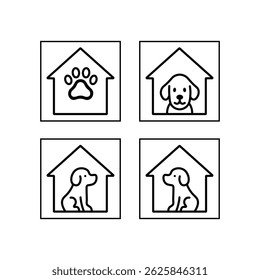 A clean and minimal line icon set featuring dog houses and pet-related designs