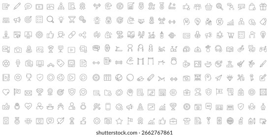 Clean and minimal line-style icon set ideal for business, fitness, marketing, education, social media, and digital use. Perfect for apps, websites, infographics, and UI,UX projects.