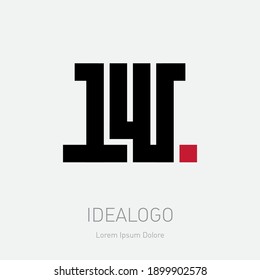 Clean and minimal Logo. 1W - creative icon or symbol. Universal elegant logotype with number 1, letter W and red dot.