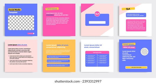 Clean minimal modern style of social media post banner layout template pack in blue, yellow, peach pastel color combination background. Vector design illustration