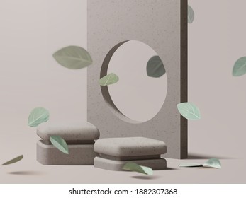 Clean minimal natural style podium with realistic stone texture. zen tropical style platform presentation for spa, cosmetic, medical, beauty product mockup vector