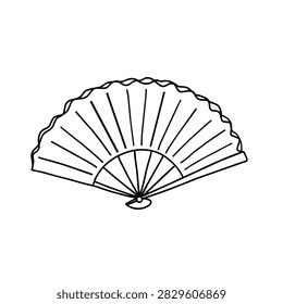 A clean, minimal outline illustration of a traditional Spanish-style folding hand fan, isolated on a white background.
