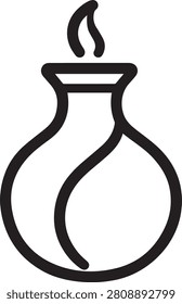 A clean, minimal outline vector illustration of a modern ceramic oil diffuser or wellness vase emitting a single wavy line of vapor or flame. This contemporary line art icon represents aromatherapy, holistic relaxation, luxury spa treatments, and home fragrance, making it perfect for skincare product packaging, salon logos, yoga studios, and mental health wellness branding.