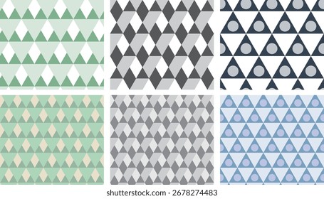 A clean and minimal pattern set featuring triangle-based geometric variations. Ideal for flat, basic backgrounds.