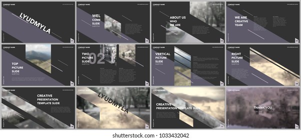 Clean and minimal presentation templates. Black elements on a white background. Brochure cover vector design. Presentation slides for flyer, leaflet, brochure, report, marketing, advertising, business