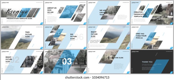 Clean and minimal presentation templates. Blue elements on a white background. Brochure cover vector design. Presentation slides for flyer, leaflet, brochure, report, marketing, advertising, business