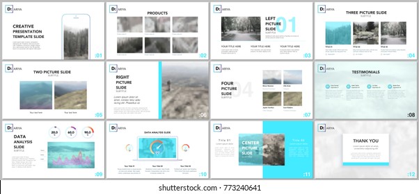 Clean and minimal presentation templates. Blue elements on a white background. Brochure cover vector design. Presentation slides for flyer, leaflet, brochure, report, marketing, advertising, banner.