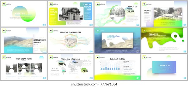 Clean, minimal presentation templates. Colorful elements on white background for your portfolio. Brochure cover vector design. Presentation slides for flyer, leaflet, brochure, report, advertising.