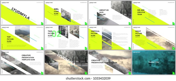 Clean and minimal presentation templates. Green elements on a white background. Brochure cover vector design. Presentation slides for flyer, leaflet, brochure, report, marketing, advertising, business