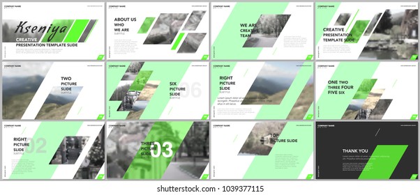 Clean and minimal presentation templates. Green elements on a white background. Brochure cover vector design. Presentation slides for flyer, leaflet, brochure, report, marketing, advertising, business