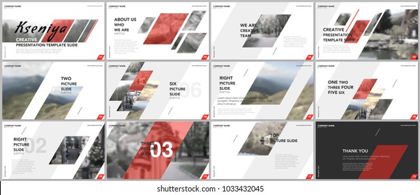 Clean and minimal presentation templates. Red elements on a white background. Brochure cover vector design. Presentation slides for flyer, leaflet, brochure, report, marketing, advertising, business