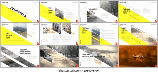 Clean and minimal presentation templates. Yellow elements on white background. Brochure cover vector design. Presentation slides for flyer, leaflet, brochure, report, marketing, advertising, business