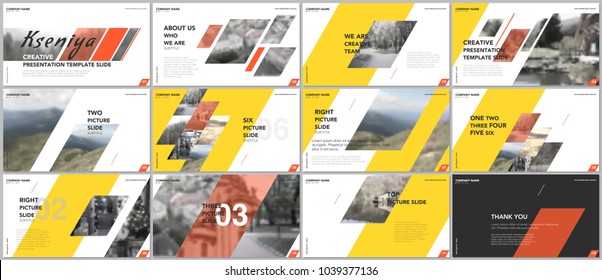 Clean and minimal presentation templates. Yellow elements on white background. Brochure cover vector design. Presentation slides for flyer, leaflet, brochure, report, marketing, advertising, business