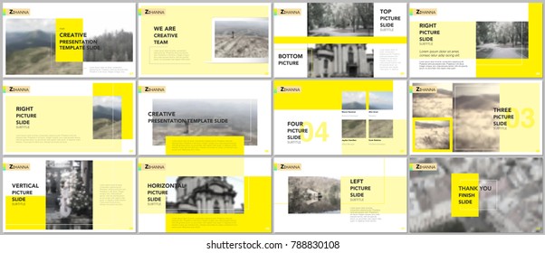 Clean and minimal presentation templates. Yellow elements on a white background. Brochure cover vector design. Presentation slides for flyer, leaflet, brochure, report, marketing, advertising, banner