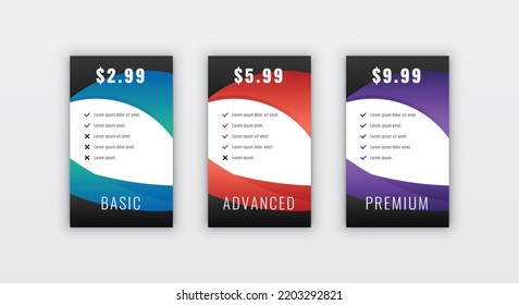 Clean minimal pricing table design template for website subscription panel