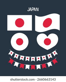 Un conjunto limpio y mínimo de banderas de Japón en varias Formas y estilos, perfecto para temas patrióticos, contenido educativo, proyectos culturales y uso del Diseño gráfico.