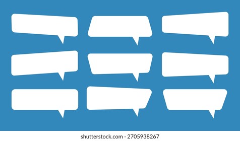 A clean minimal set of modern speech bubble shapes on a blue background. Flat style dialog balloons perfect for UI design