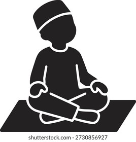 Icono de Vector de silueta minimalista limpia de un niño musulmán que reza, sentado con las manos levantadas para el dua durante el Ramadán. Representa la adoración islámica, la devoción espiritual, la fe y la tradición religiosa tranquila. Perfecto para diseñadores que crean Anuncios de Ramadán, tarjetas de felicitación, gráficos educativos, Sitios web, presentaciones y aplicaciones móviles.