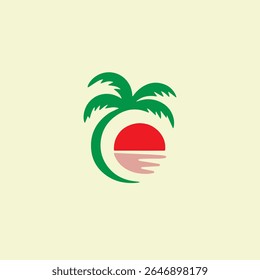 A clean and minimal tropical sunset logo featuring a palm tree silhouette. Ideal for travel agencies, summer-themed branding, beach resorts, and vacation businesses. This vector design is simple, mode