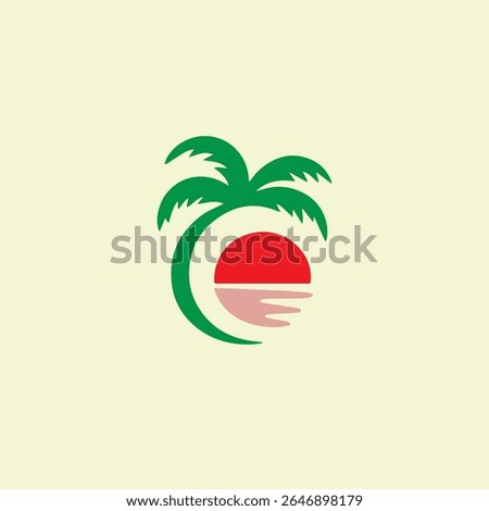 A clean and minimal tropical sunset logo featuring a palm tree silhouette. Ideal for travel agencies, summer-themed branding, beach resorts, and vacation businesses. This vector design is simple, mode