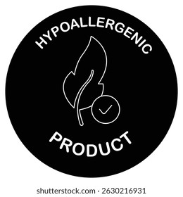 Um ícone de vetor limpo e mínimo que representa um produto hipoalergênico, simbolizado por uma folha e marca de verificação ou rótulo de alergia ausente. Ideal para cuidados com a pele, cosméticos, saúde, cuidados com bebês e médicos

