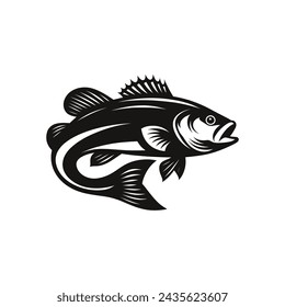 clean and minimal vector illustration of a silhouetted bass fish logo