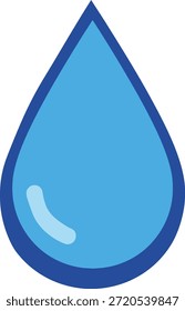 Una Ilustración vectorial limpia y mínima de una sola gota de agua azul con líneas suaves y un resaltado sutil. Este simple elemento gráfico simboliza la pureza, la hidratación y la conservación ecológica, lo que lo hace ideal para diseños ambientales o de temática natural.