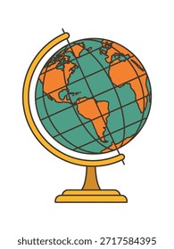 Eine saubere minimale Vektorgrafik eines Weltalls, die Kontinente und Gitternetzlinien zeigt, perfekt für Geografie, Unterrichtsmaterialien, Reisekonzepte und Klassenraumdesigns.