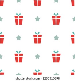 Clean minimal vector seamless pattern with gift boxes and stars isolated on white