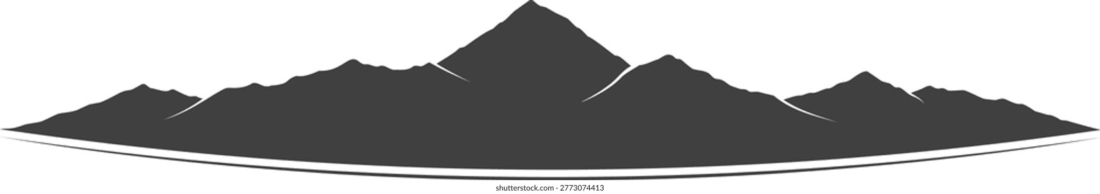 Clean minimal vector silhouette of Mount Everest with surrounding Himalayan ridgelines. Designed for scalable use in travel branding, outdoor graphics, editorial layouts, and modern landscape compositions.