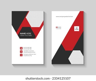Clean and minimal vertical business card with red details